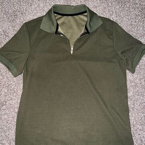 Mens Olive zipper Polo shirt.